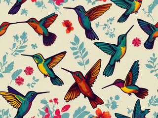 seamless background with hummingbird
