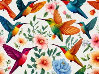 seamless pattern with hummingbirds