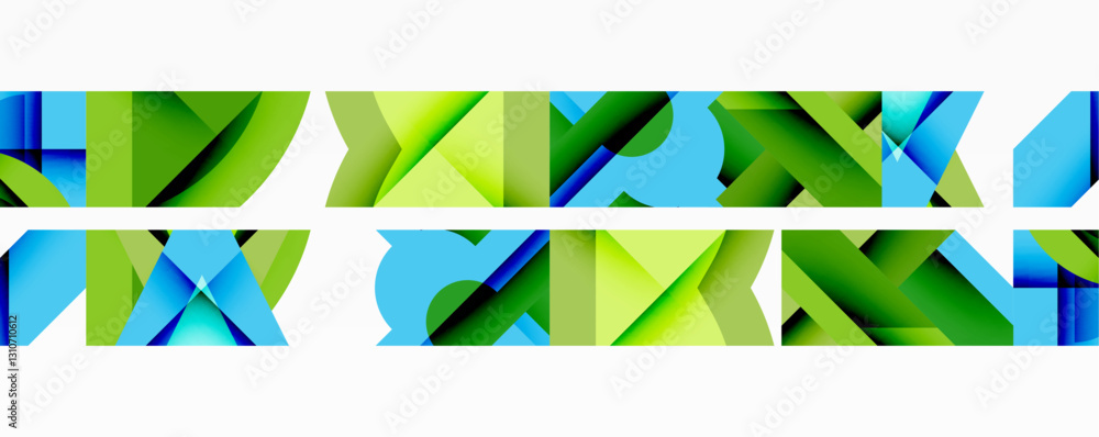 Poster abstract geometric composition with interlocking circular and angular shapes, featuring smooth gradi