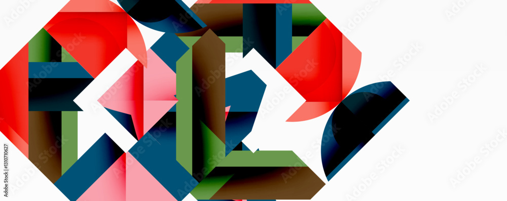 Aufkleber Abstract geometric composition with interlocking circular and angular shapes, featuring smooth gradients and sharp contrasts on a white background