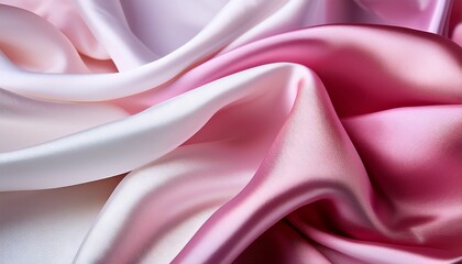 Obraz premium closeup of smooth pink and white satin fabric with soft folds background