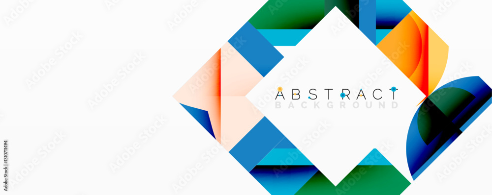 Poster Abstract geometric composition with interlocking circular and angular shapes, featuring smooth gradients and sharp contrasts on a white background