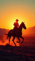 Fototapeta premium Silhouette of horse racing in the desert, wildlife, desert, landscape