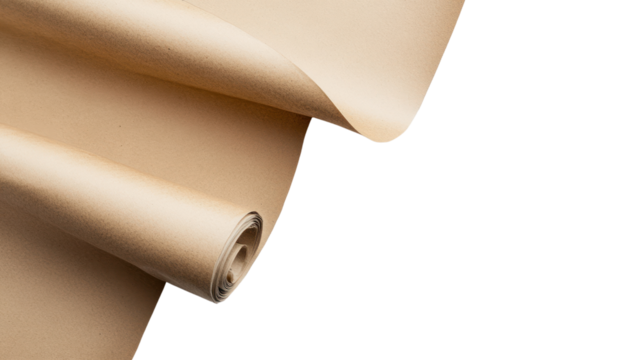 Curled edges of smooth, beige paper showcasing texture and subtle lighting against a white background.