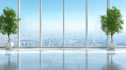 Modern Office with City View and Natural Elements