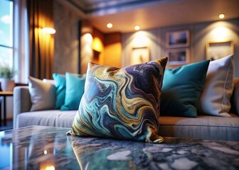Modern Marble Pillow Texture: Contemporary Living Room Decor Stock Photo