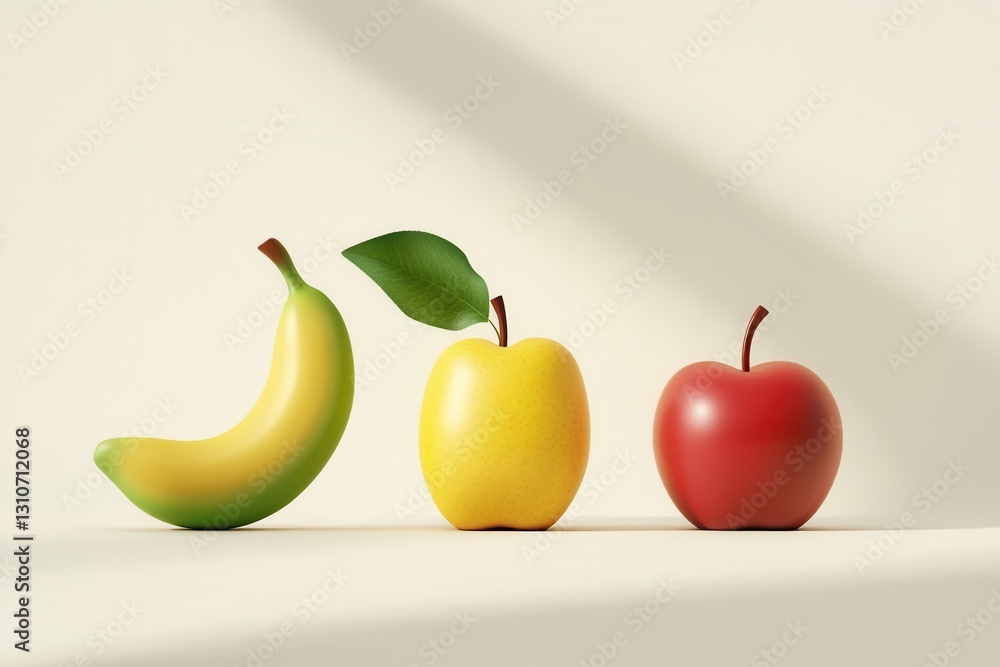 Fototapete minimalist design featuring abstract representation of apple, pear, and banana on clean background s