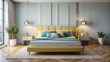 Modern Minimalist Bedroom: Luxurious Matrimonial Bed with Ample Copy Space