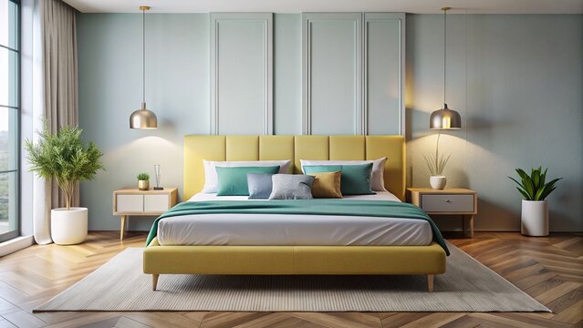 Modern Minimalist Bedroom: Luxurious Matrimonial Bed with Ample Copy Space