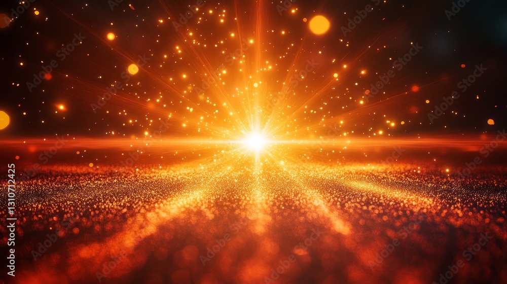 Poster bright light emanating from an array of glowing particles in space