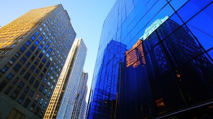 Urban Financial District with Modern Blue Glass Architecture
