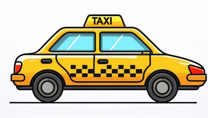 Fototapeta premium yellow taxi car with roof sign on white background