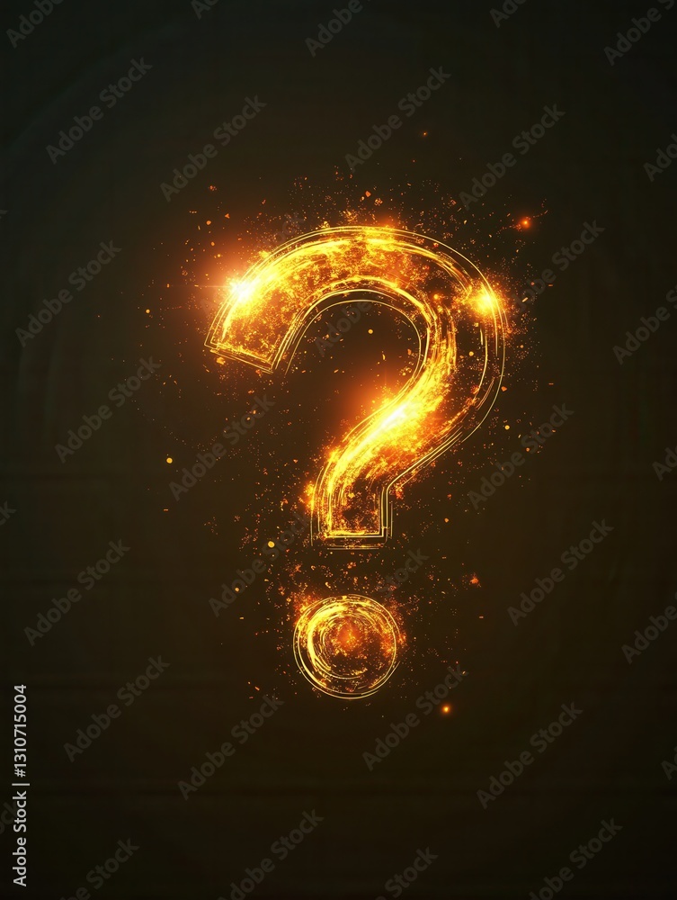 Fototapete minimalist icon featuring a glowing question mark with light bursts in modern flat style creating an
