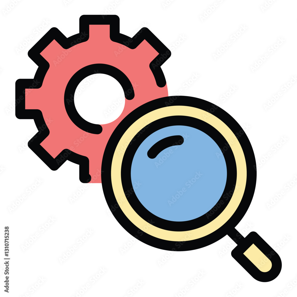 Poster research icon in flat line style representing analysis investigation and discovery ideal for science