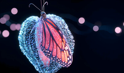 Naklejka premium Vibrant Butterfly with Ethereal Glow on a Dark Background