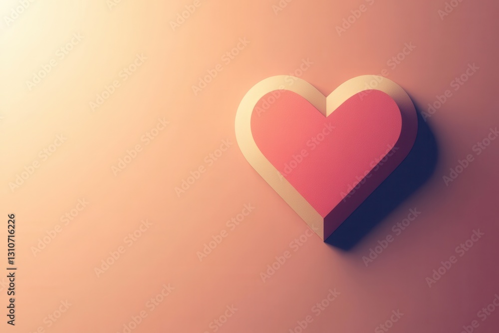Aufkleber minimalist heart icon with soft shadows and warm pink tones in flat design showcasing love and simpl
