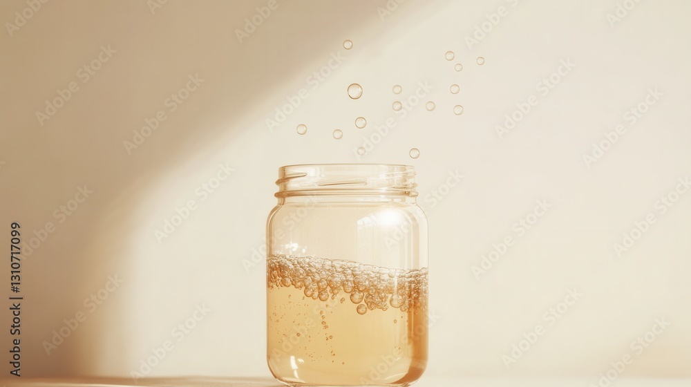 Poster Explore the essence of minimalist design with this fermentation logo featuring a clean abstract jar and bubbles symbolizing probiotic foods