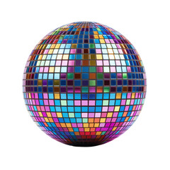 A unique multicolored disco ball on transparent background