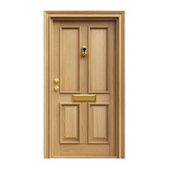 Fototapeta premium Elegant Wooden Door with Brass Handle and Knob, Classic Design for Home Entryway and Decorative Purposes