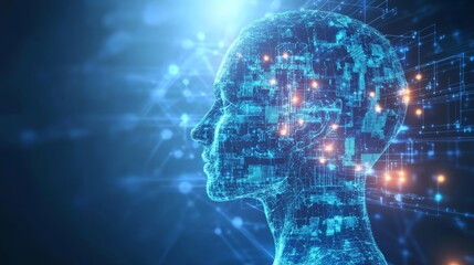 Futuristic Human Profile with Digital Data and Technology Elements