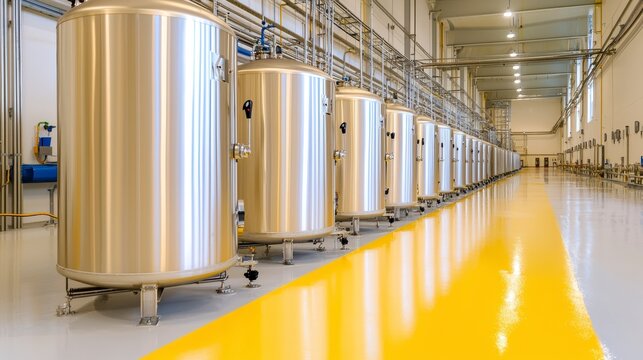 Modern Industrial Hall With Stainless Steel Tanks