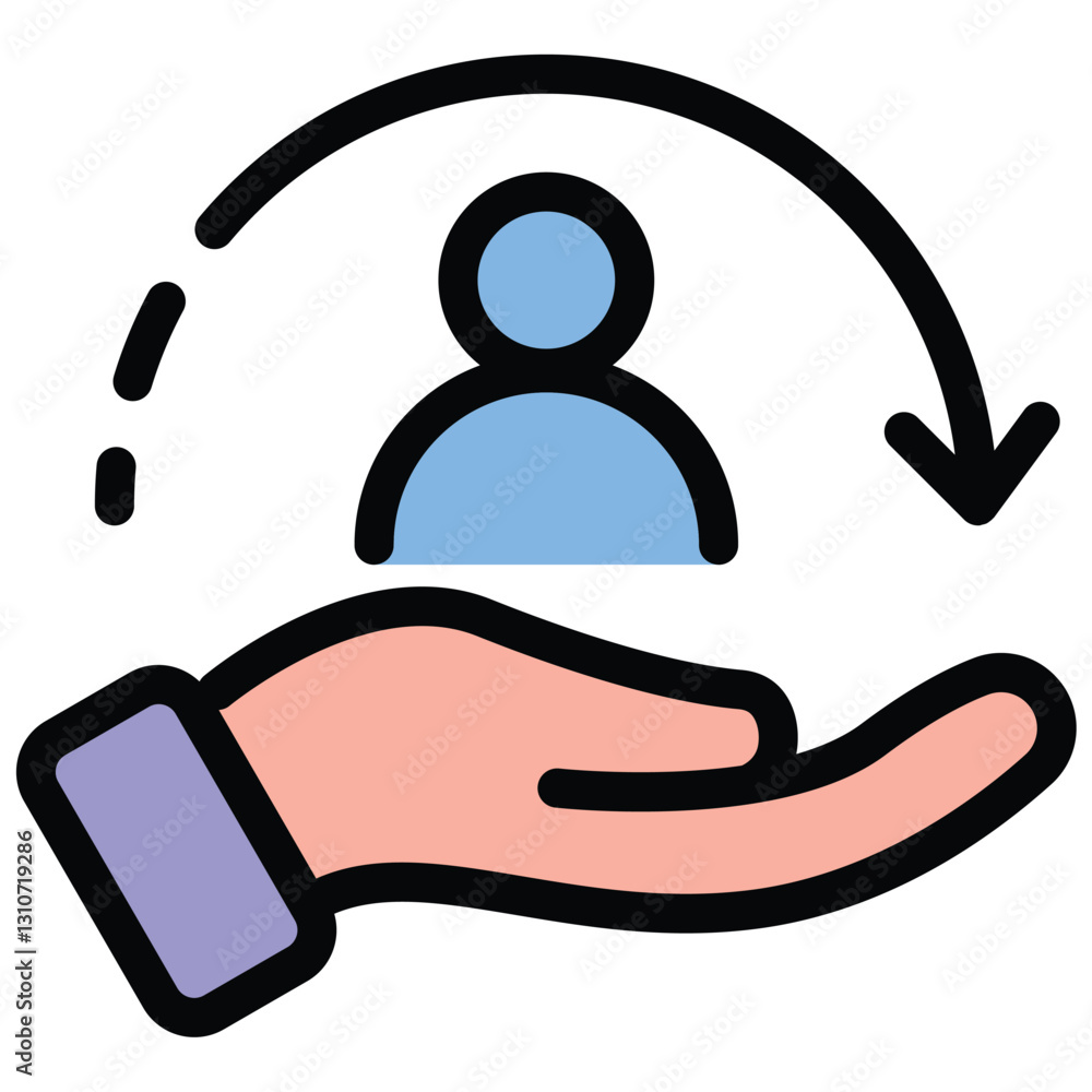 Poster customer support icon in flat line style representing assistance service and communication ideal for