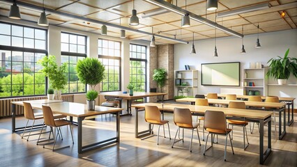 Fototapeta premium Modern Workshop Classroom 3D Render: Screen, Education, Design, Technology, Training