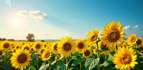 Obraz premium Summer solstice sunflowers in field , sunflower, bright, solstice