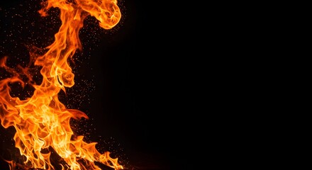 Orang Fire Flame on the black background. Generative AI.