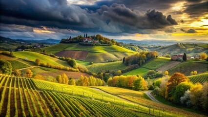 Fototapeta premium Monferrato Hills Cloudy Day: Rolling Landscape Photography