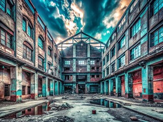 Naklejka premium Monochromatic Urban Exploration: Bold Geometric Lines in Abandoned Building