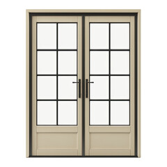Elegant exterior double door design with grid pattern glass panels, perfect for home entrances and architectural aesthetics
