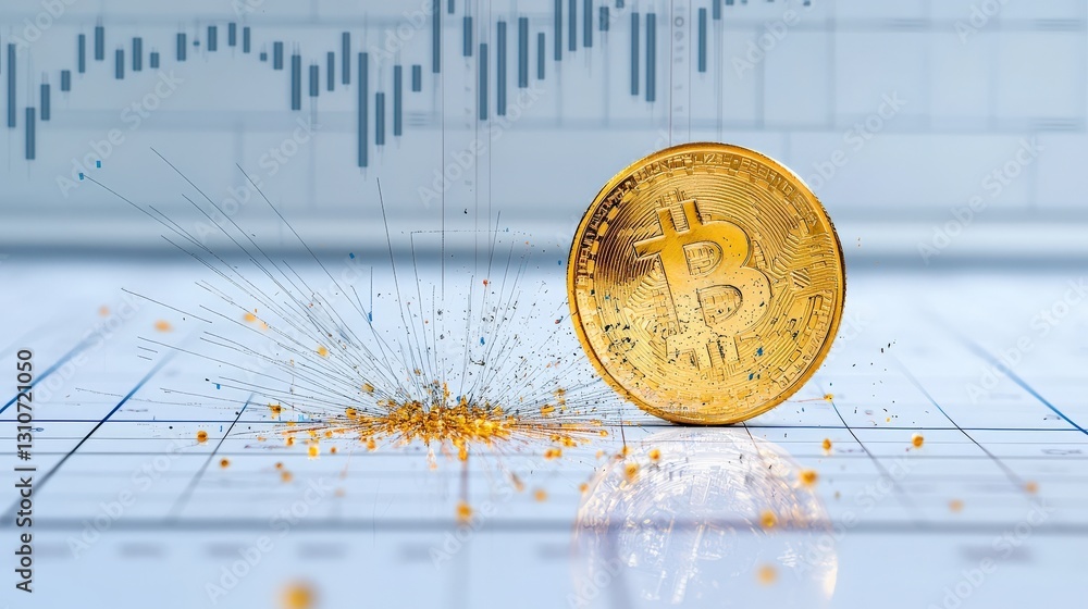 Poster a gold coin with a graph showing support and resistance levels.