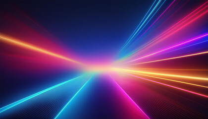 Fototapeta premium abstract neon lights on dark gradient background futuristic digital art blurred motion vibrant spectrum retro film lens flare bokeh analog vintage photo overlay screen filter effect
