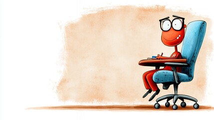 Playful Red Creature in Glasses at Desk, Digital Illustration