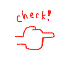 チェックマーク ジェスチャー 赤い手線描イラスト