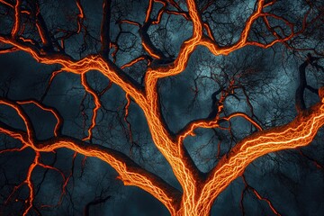 Illuminated tree branches at night