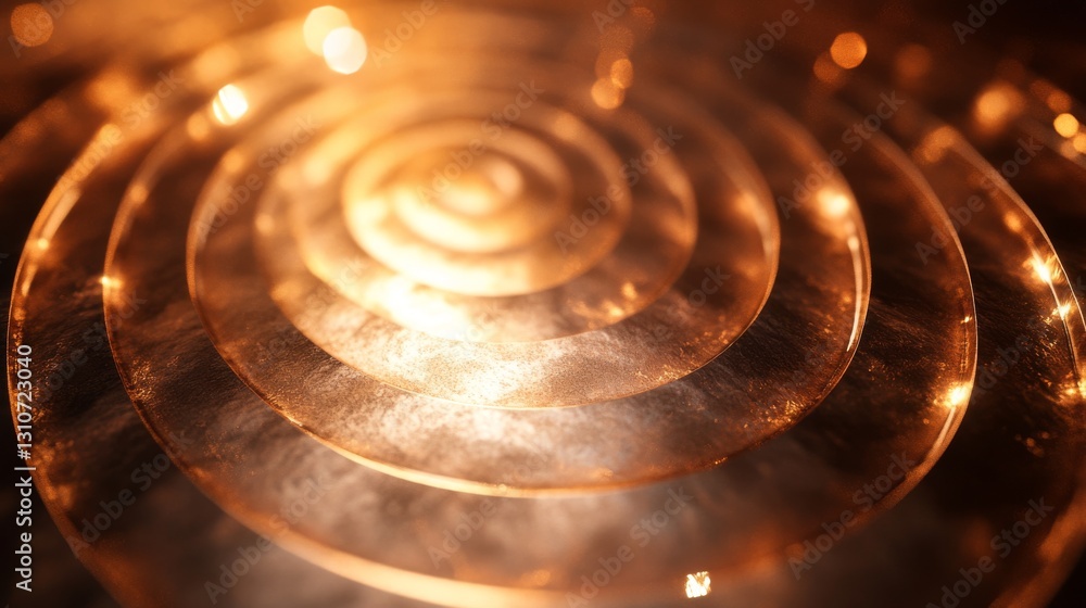 Poster circular golden layered structure with a glowing abstract presentation