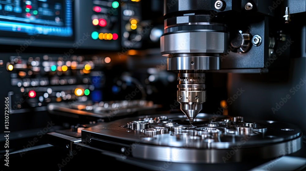 Poster precision machine tool with cnc automation in modern workshop scene