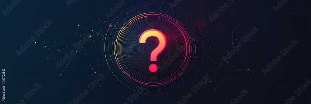 Poster minimalist glowing question mark icon representing curiosity and inquiry in modern design