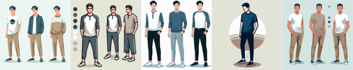 Obraz premium Set of vector images of men wearing casual clothes