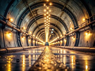 Mysterious Deep Underground Bunker Tunnel with Bokeh Lights