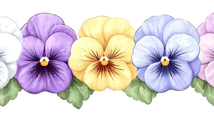 Serene watercolor artwork of vibrant pansy flowers close-up botanical beauty