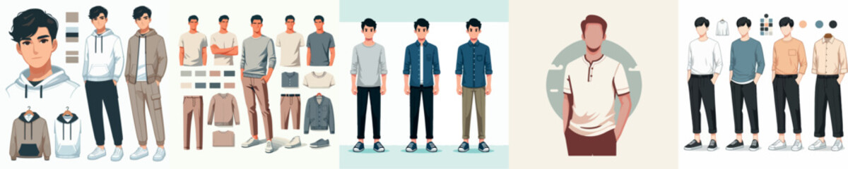 Set of vector images of men wearing casual clothes