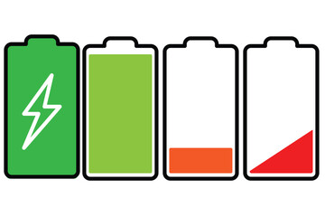 Battery charging, charge indicator. Phone bar status Icons, battery Icon, wifi signal strength. Battery indicator symbols. Energy, Electricity, Technology, Battery, Power, Vector Illustration. 