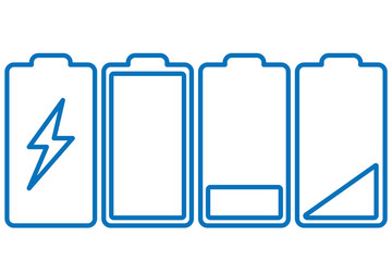 Battery icon. Different Battery charge level. Discharged, charging and fully charged battery smartphone. Phone charging set icons. Phone battery indicator flat symbols