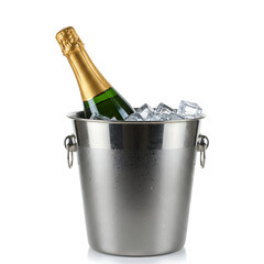 Chilled Champagne Bottle in Metal Ice Bucket Sparkling Wine Celebration Festive Drink