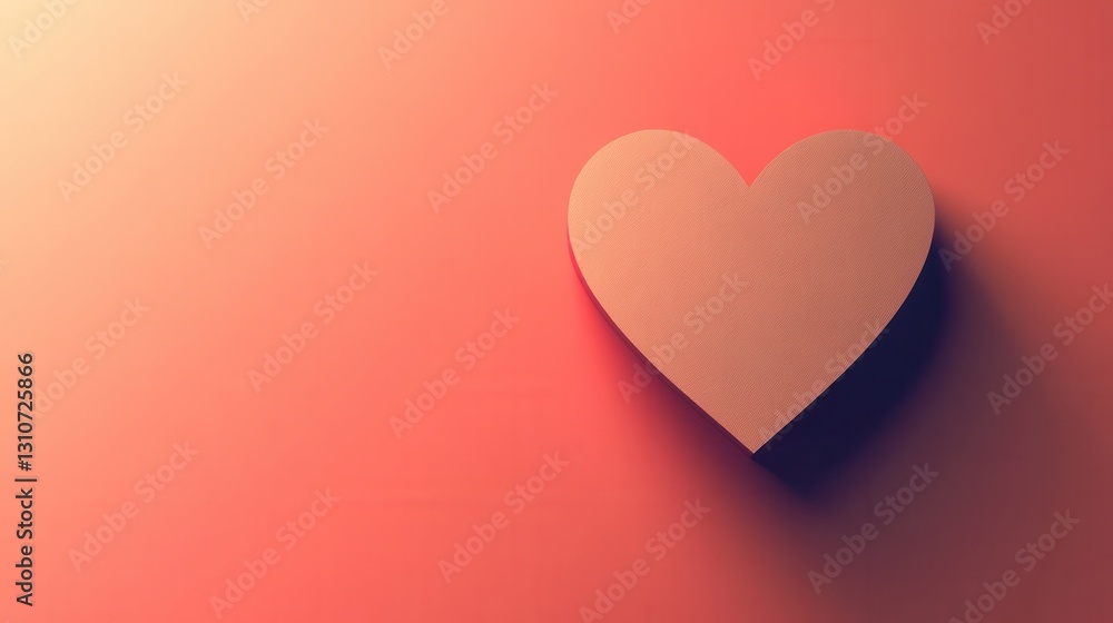 Poster Minimalist heart icon in warm pink tones with soft shadows creating a flat design style that evokes love and affection