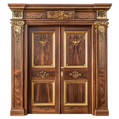 Ornate Wooden Door with Intricate Carvings and Elegant Gold Accents in Classic Architectural Style