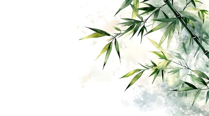 Obraz premium Nature-inspired bamboo leaves watercolor style serene environment artistic viewpoint